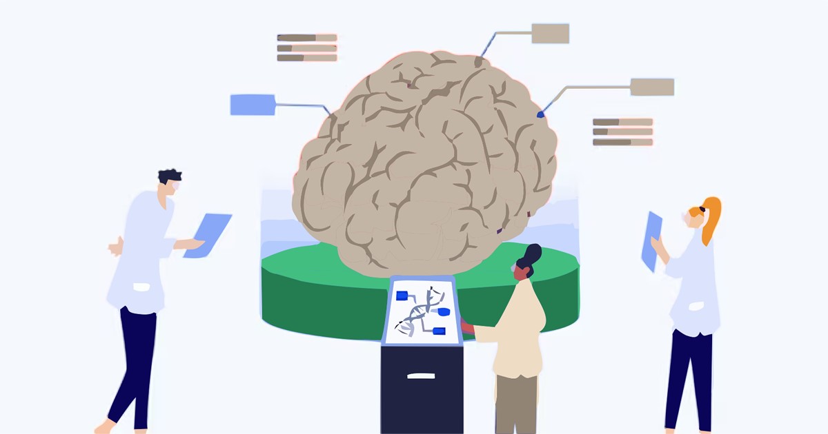 Pseudo-human inspecting preserved brain